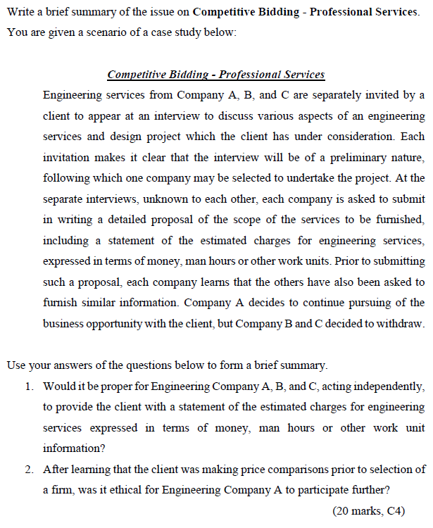 Write a brief summary of the issue on Competitive