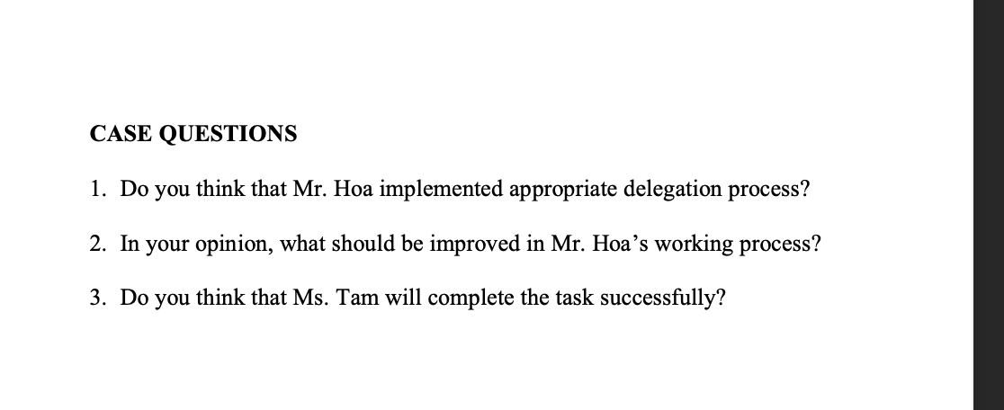 Case study 6 DELEGATION Mr. Hoa is Head of