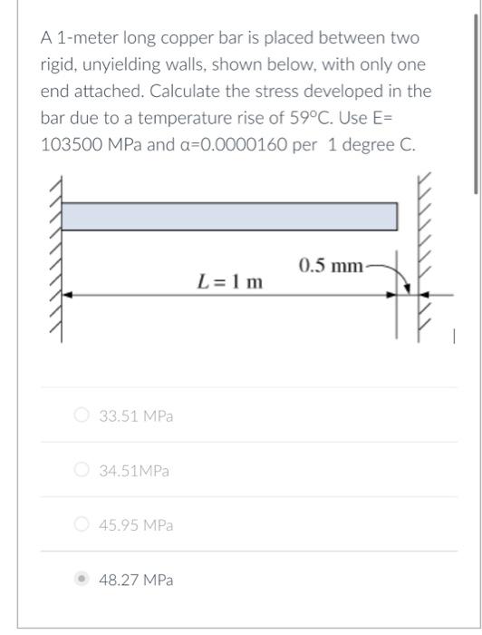 A 1-meter long copper bar is placed between two