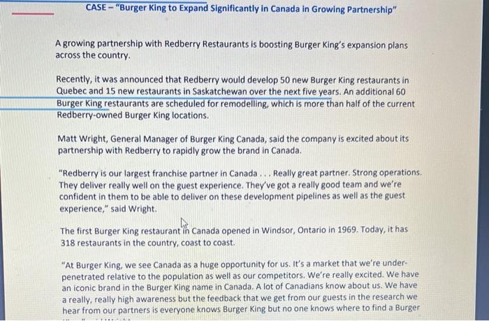 CASE - "Burger King to Expand Significantly in
