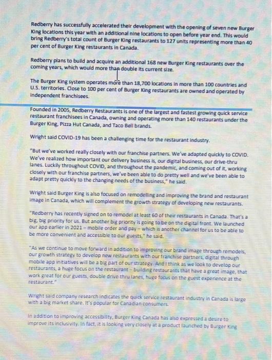 CASE - "Burger King to Expand Significantly in