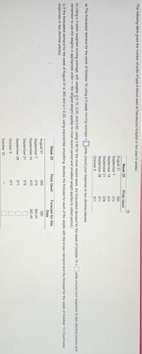 please solve all parts The following table gives