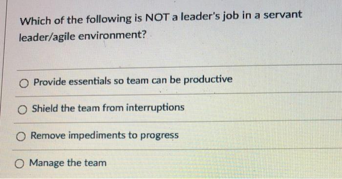 Which of the following is NOT a leader's job in a