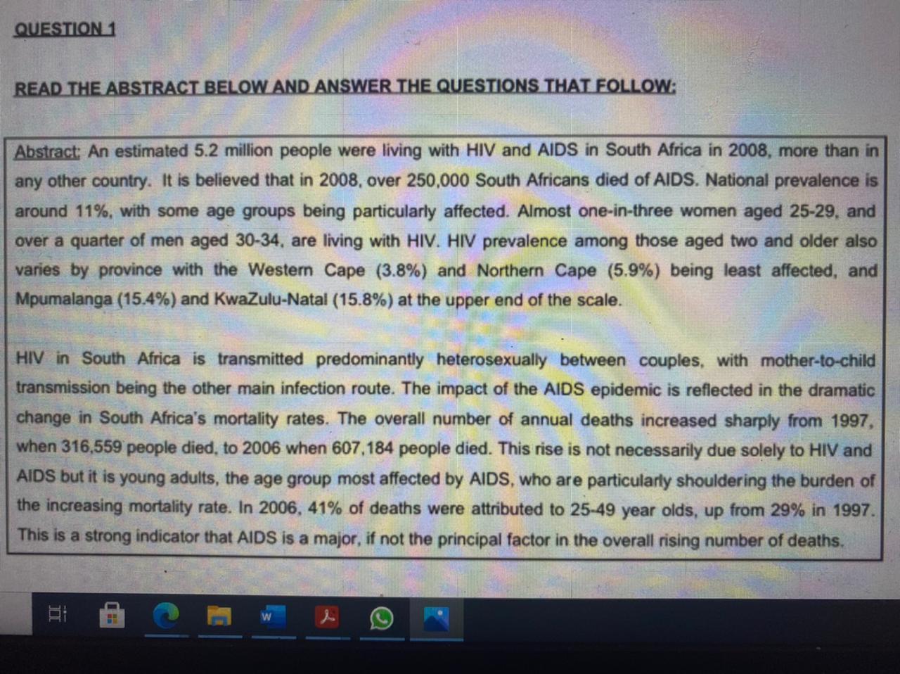 QUESTION 1 READ THE ABSTRACT BELOW AND ANSWER THE