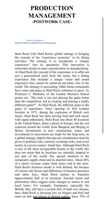 PRODUCTION MANAGEMENT -POSTWORK CASE- HM Bachce