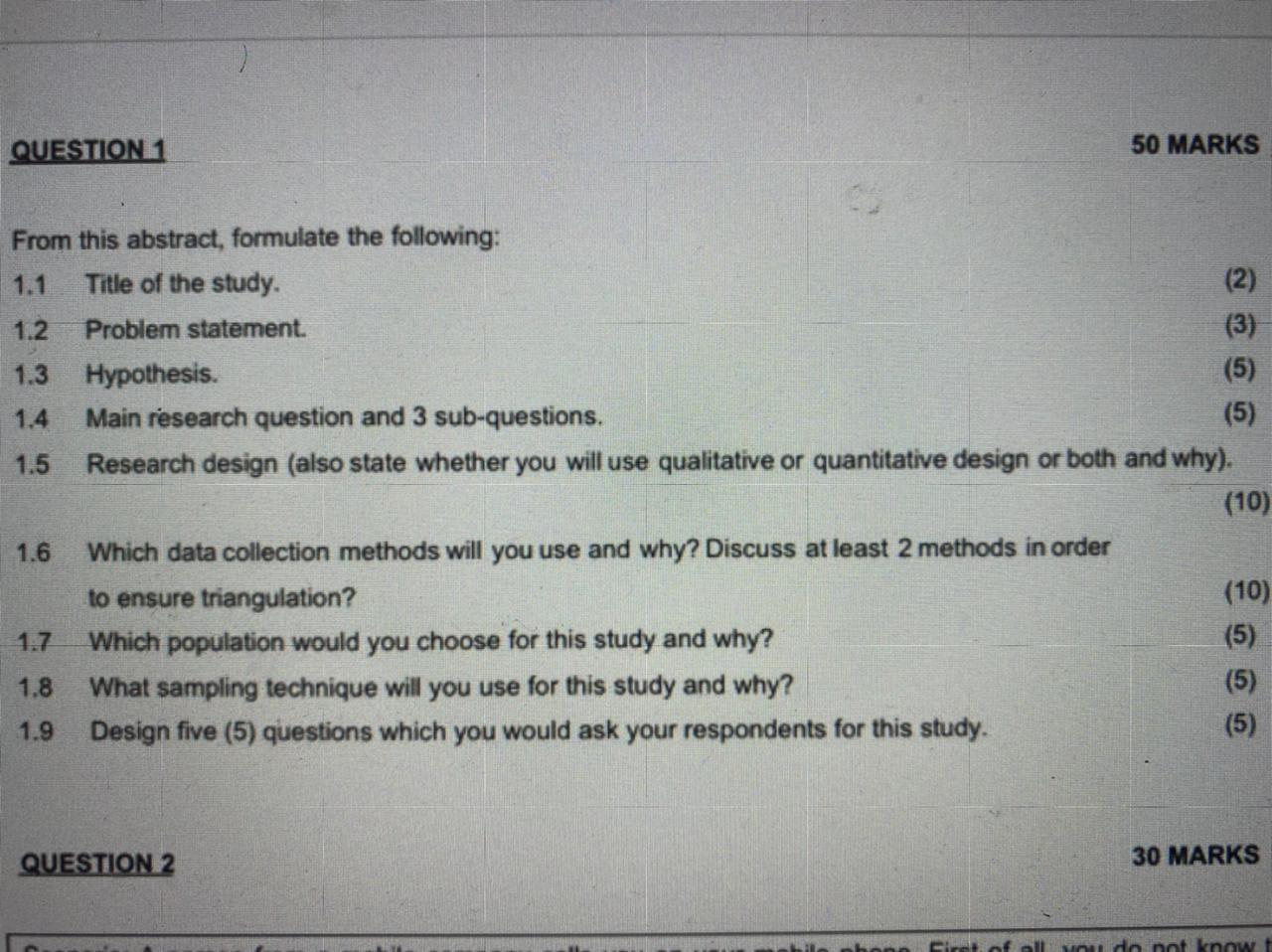 QUESTION 1 READ THE ABSTRACT BELOW AND ANSWER THE