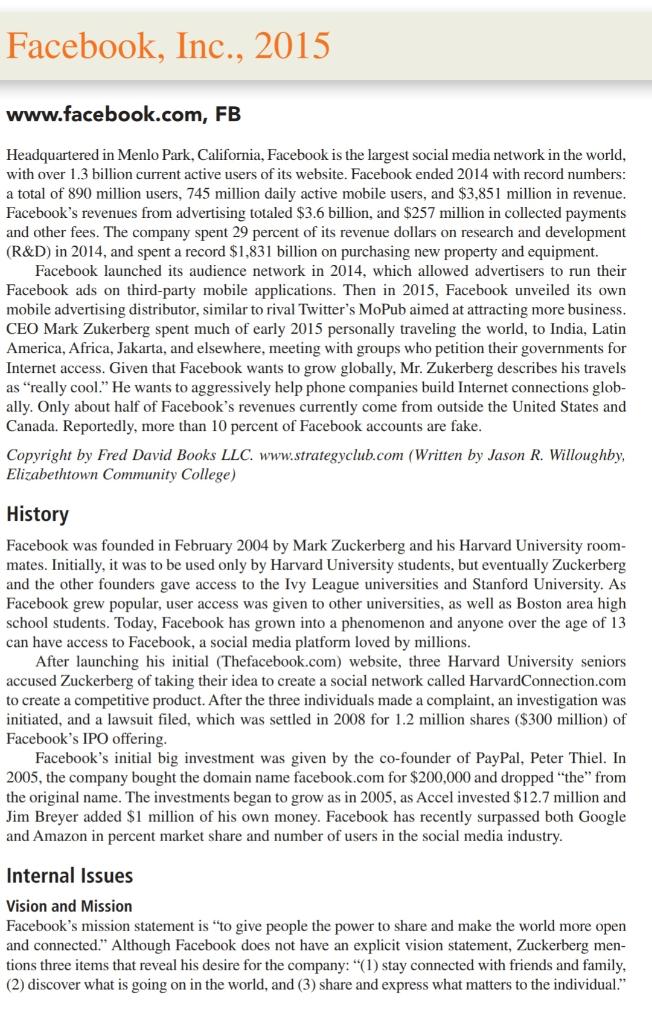 Based on the case study ABOUT FACEBOOK .