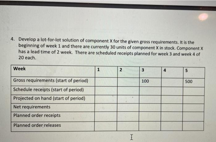 4. Develop a lot-for-lot solution of component X