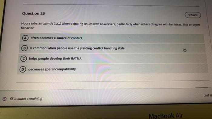 Question 25 1 Point Noora talks arrogantly su)