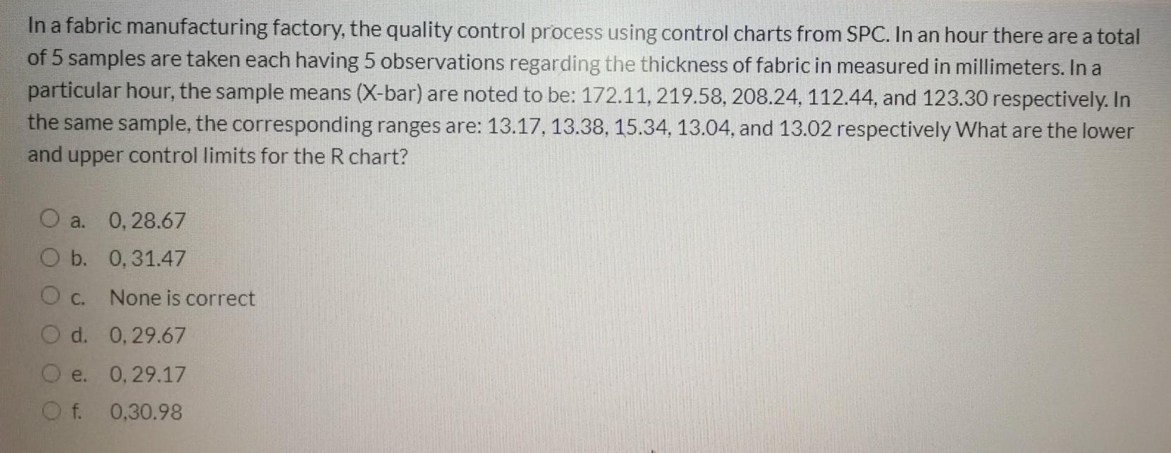 In a fabric manufacturing factory, the quality