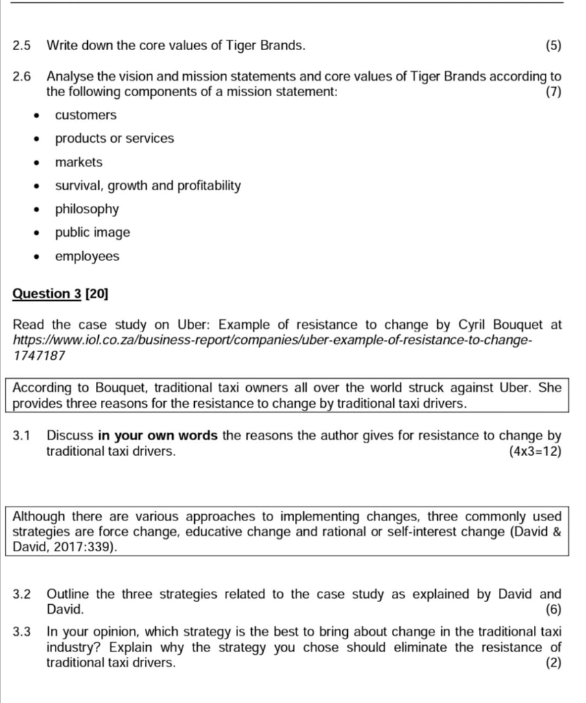 2.5 Write down the core values of Tiger Brands.