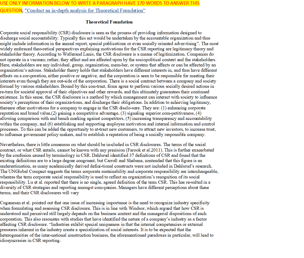 USE ONLY INFORMATION BELOW TO WRITE A PARAGRAPH