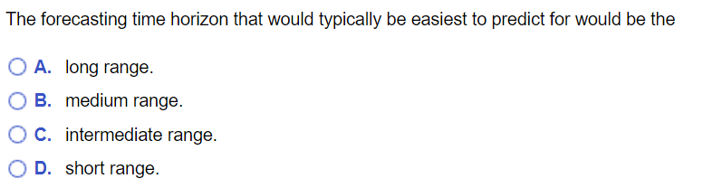 The forecasting time horizon that would typically