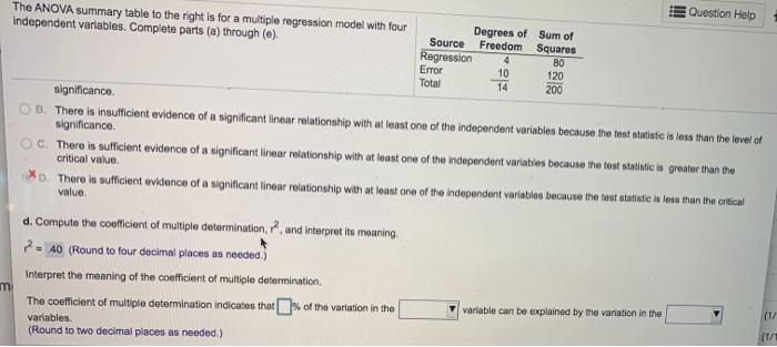 The ANOVA summary table to the right is for a