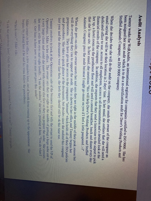 20 Audit Analysis Tammy works for WeR Audits, an