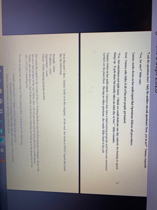 20 Audit Analysis Tammy works for WeR Audits, an