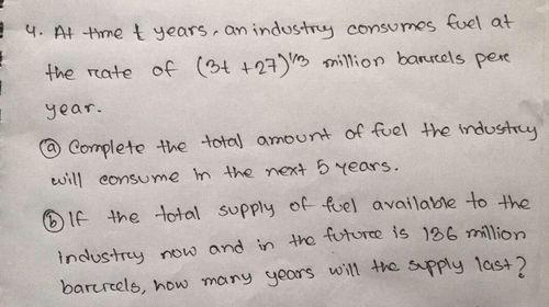 4. At thme t years, an industry consumes fuel at