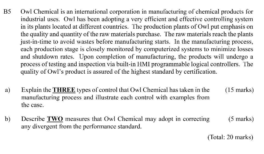 B5 Owl Chemical is an international corporation