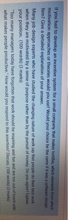 If you had to develop an incentive system for a