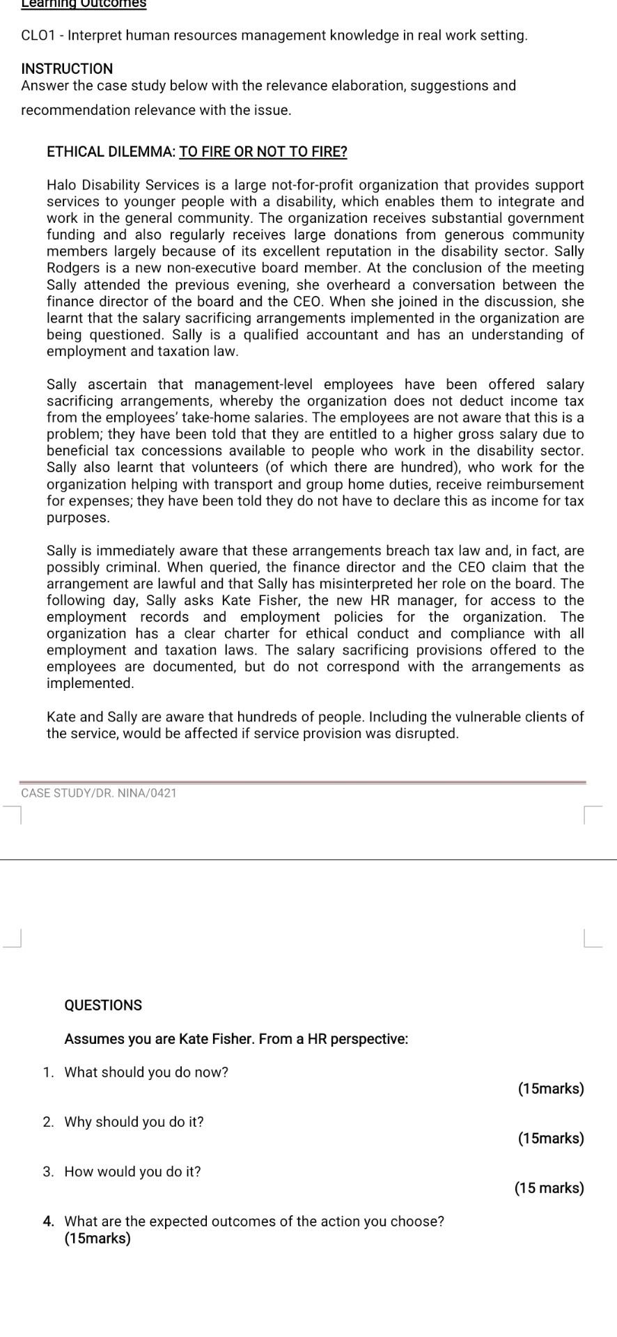 urgent please Learning Outcomes CL01 - Interpret