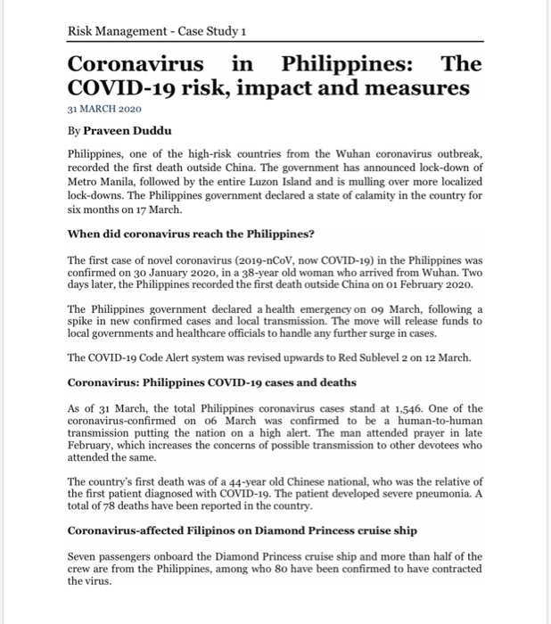 For case study 1, construct the following: (1)