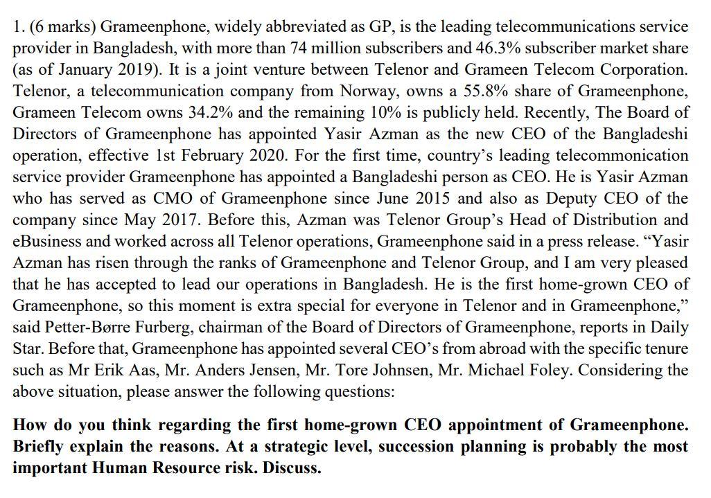 Human Resource Management 1. (6 marks)