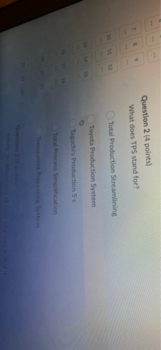 7 8 9 Question 2 (4 points) What does TPS stand