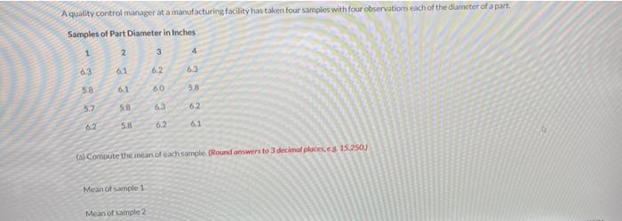 need help ASAP ty A quality control manager at a