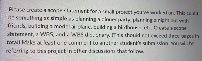 Please create a scope statement for a small