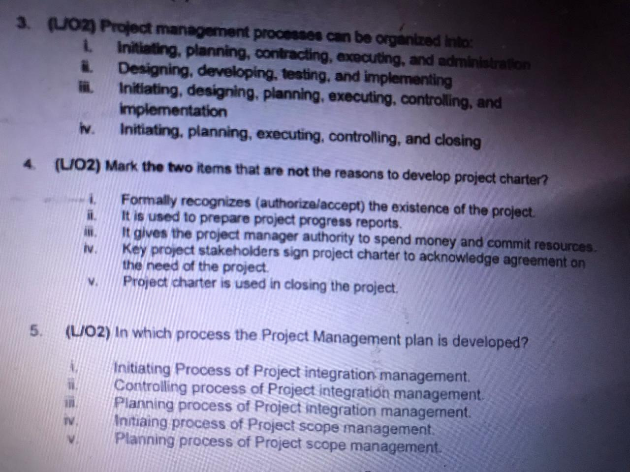 3. (oz) Project management processes can be
