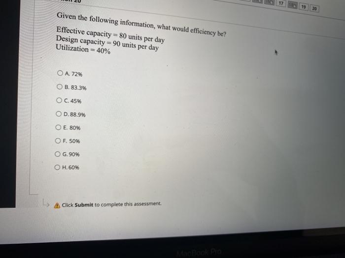17 19 20 Given the following information, what