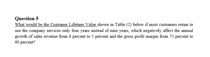 Question 5 What would be the Customer Lifetime
