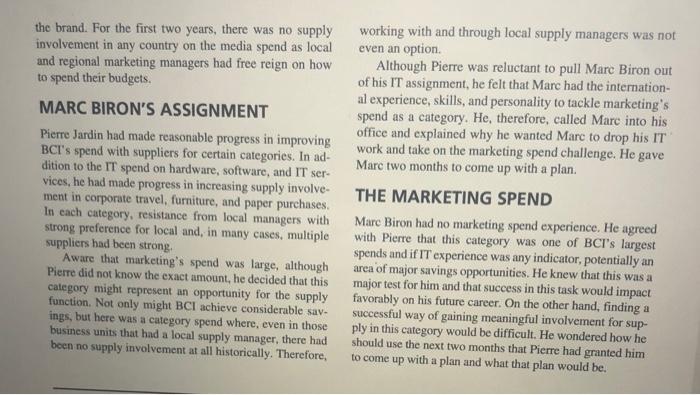 Read case # 14-2, Marc Biron. After reading, in