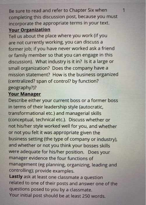 1 Be sure to read and refer to Chapter Six when