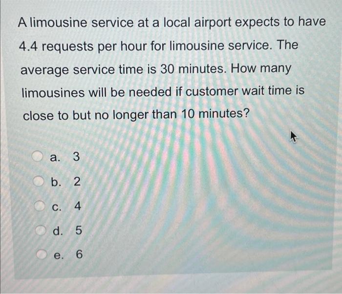 ASAP PLEASE A limousine service at a local