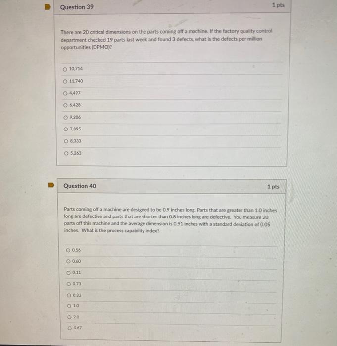 Question 39 1 pts There are 20 critical