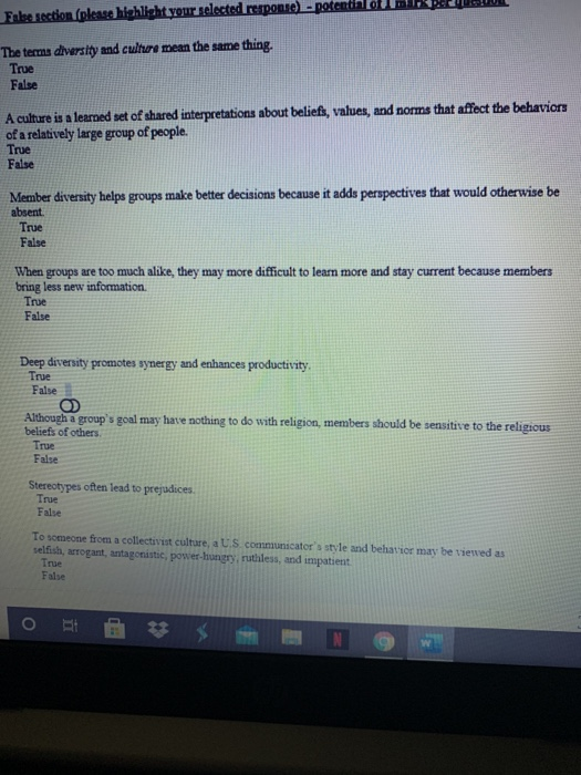 true false False section (please highlight your