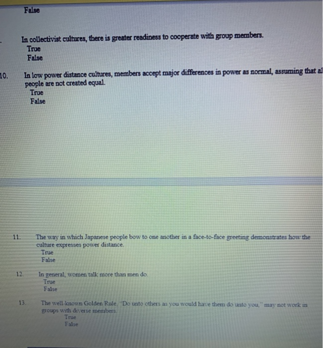 true false False section (please highlight your