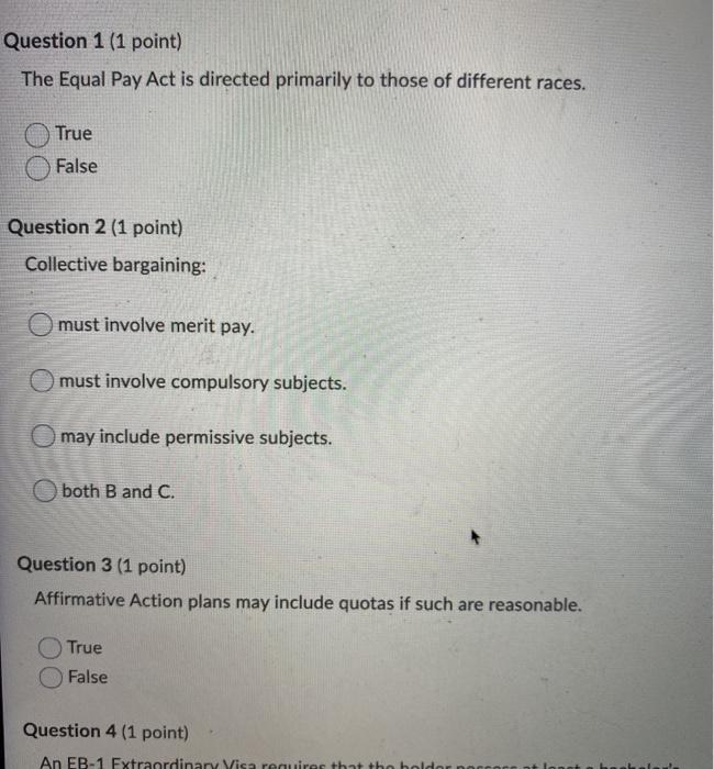 Question 1 (1 point) The Equal Pay Act is