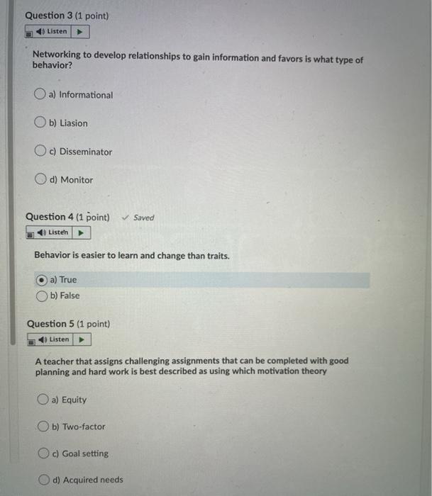 Question 3 (1 point) Listen Networking to develop