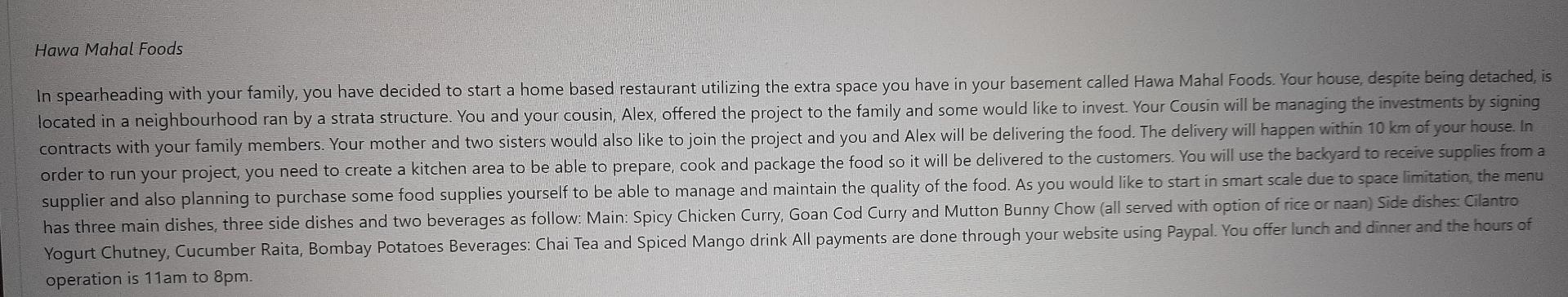 Create the scope statement for tha above given