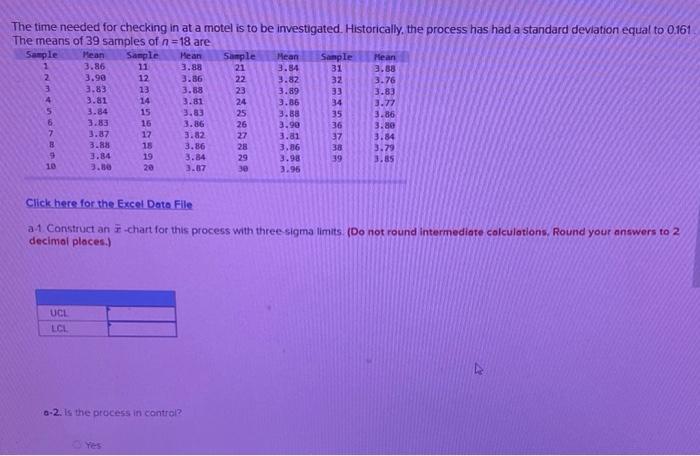 Mean The time needed for checking in at a motel
