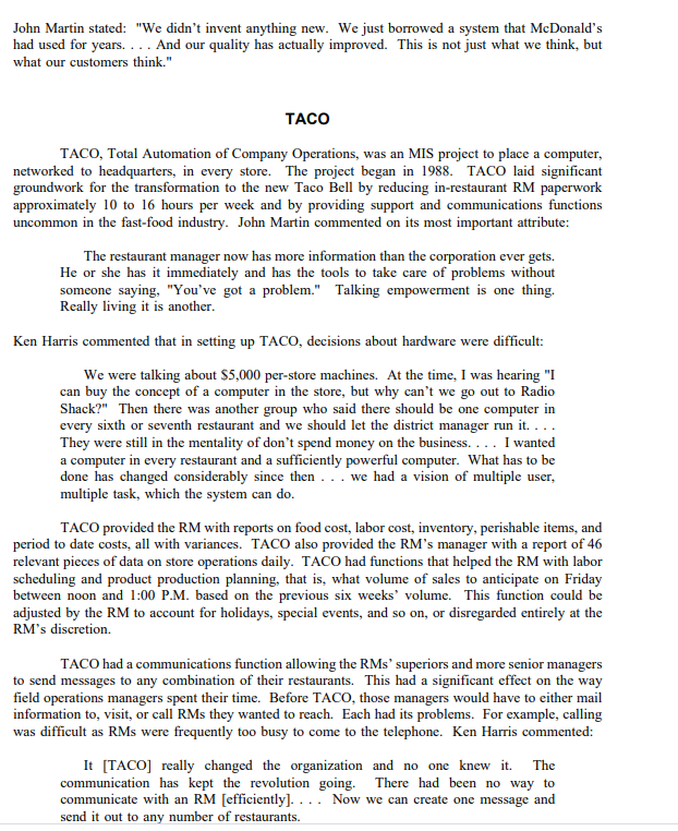 How are the changes that Taco Bell implemented,