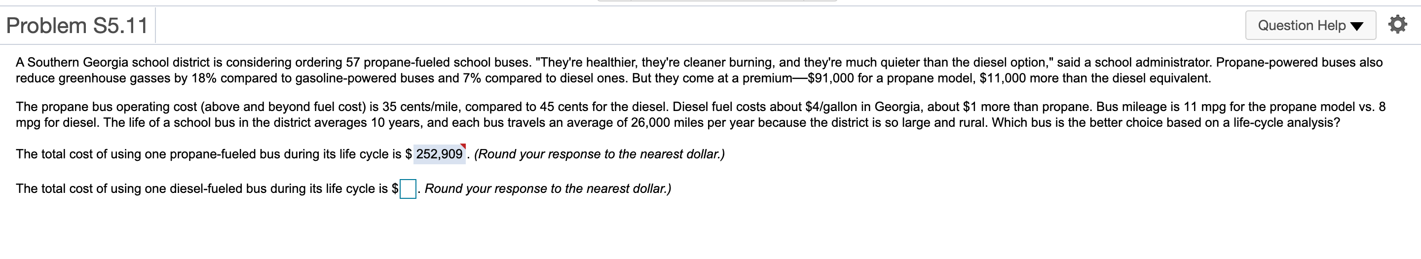 Problem S5.11 Question Help A Southern Georgia
