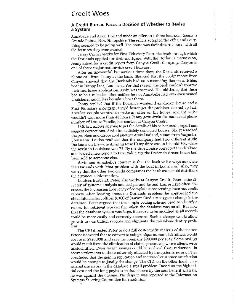 Case Study 1 Credit Woes After reading the case