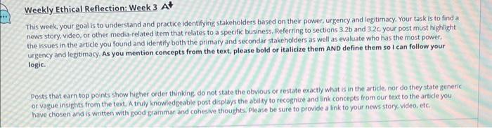 Weekly Ethical Reflection: Week 3 At This week,