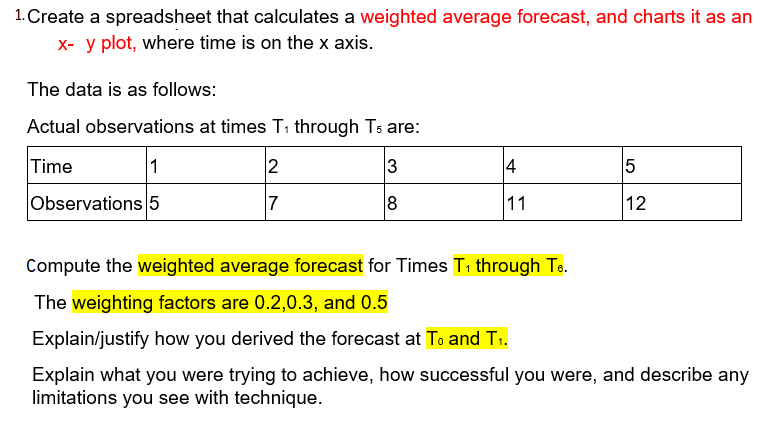 1. Create a spreadsheet that calculates a