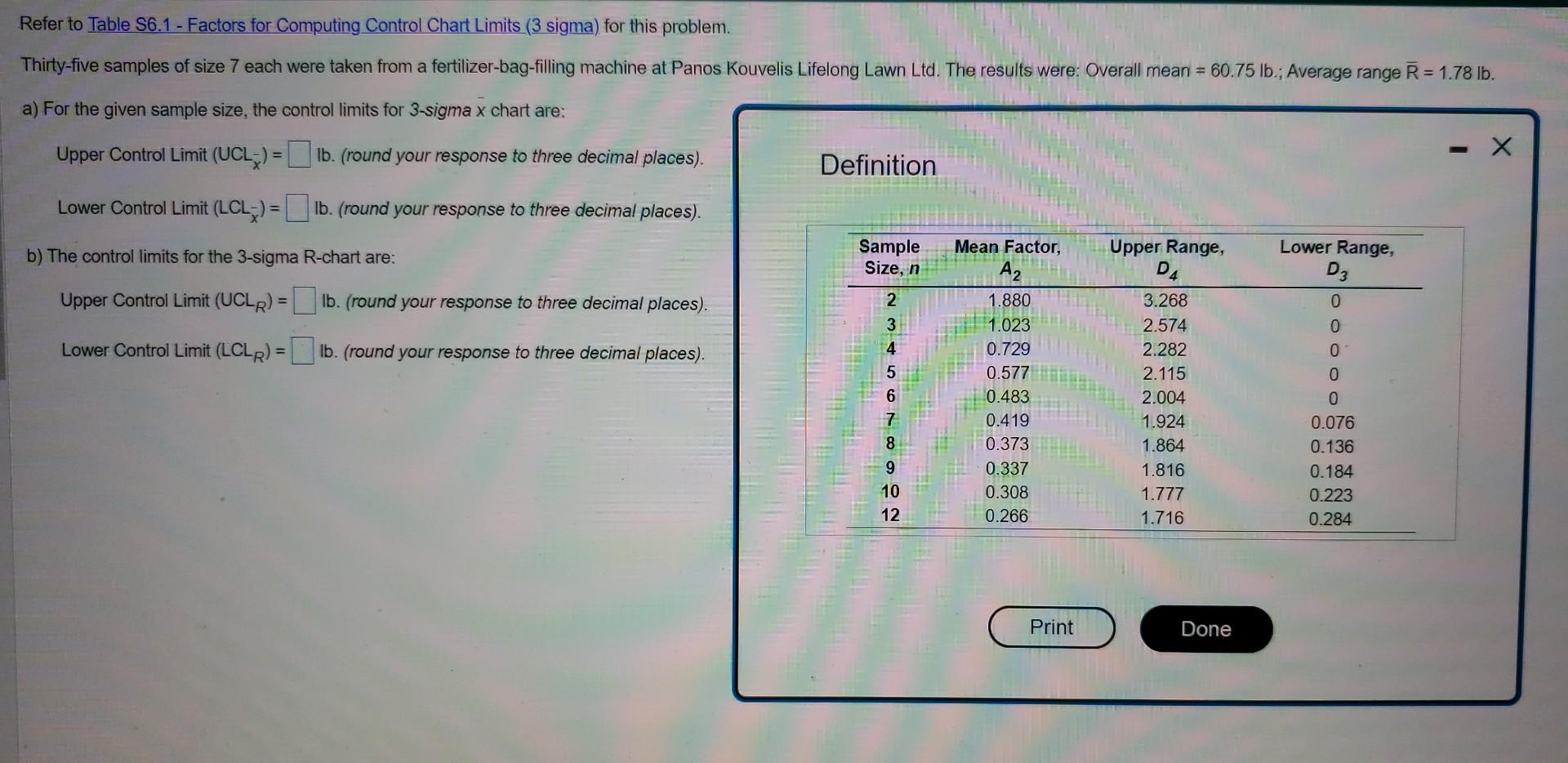 Refer to Table S6.1 - Factors for Computing