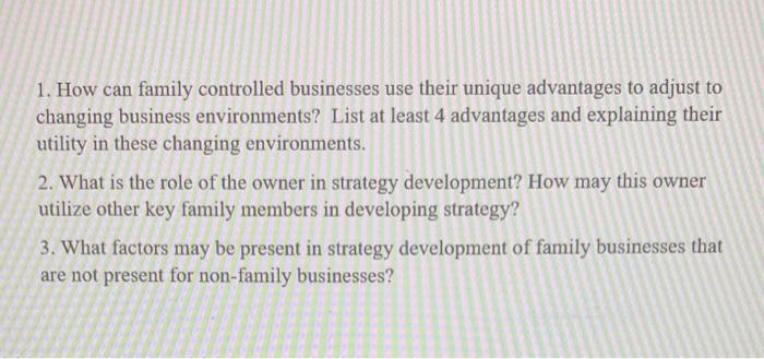 All Parts Please 1. How can family controlled