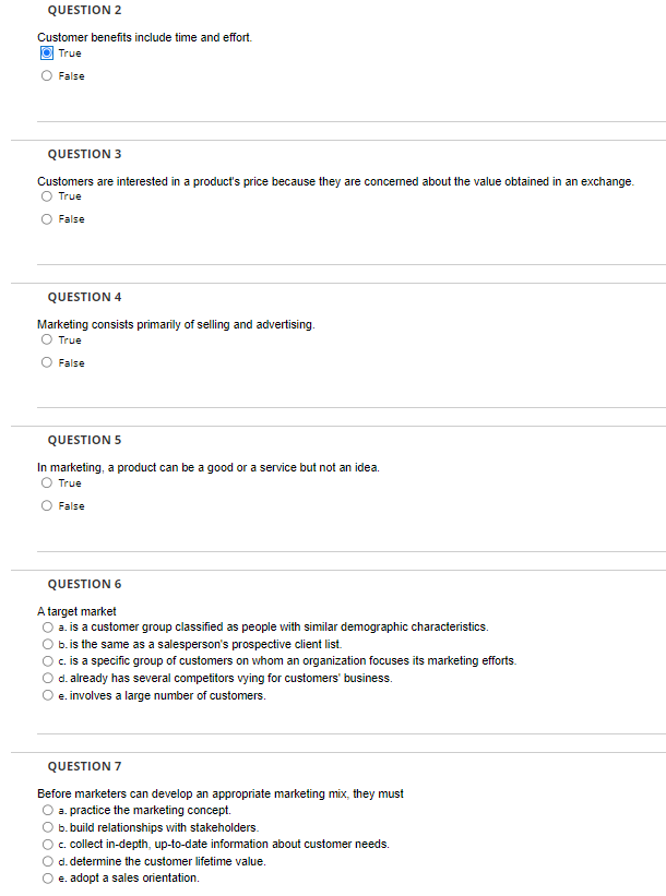 QUESTION 2 Customer benefits include time and